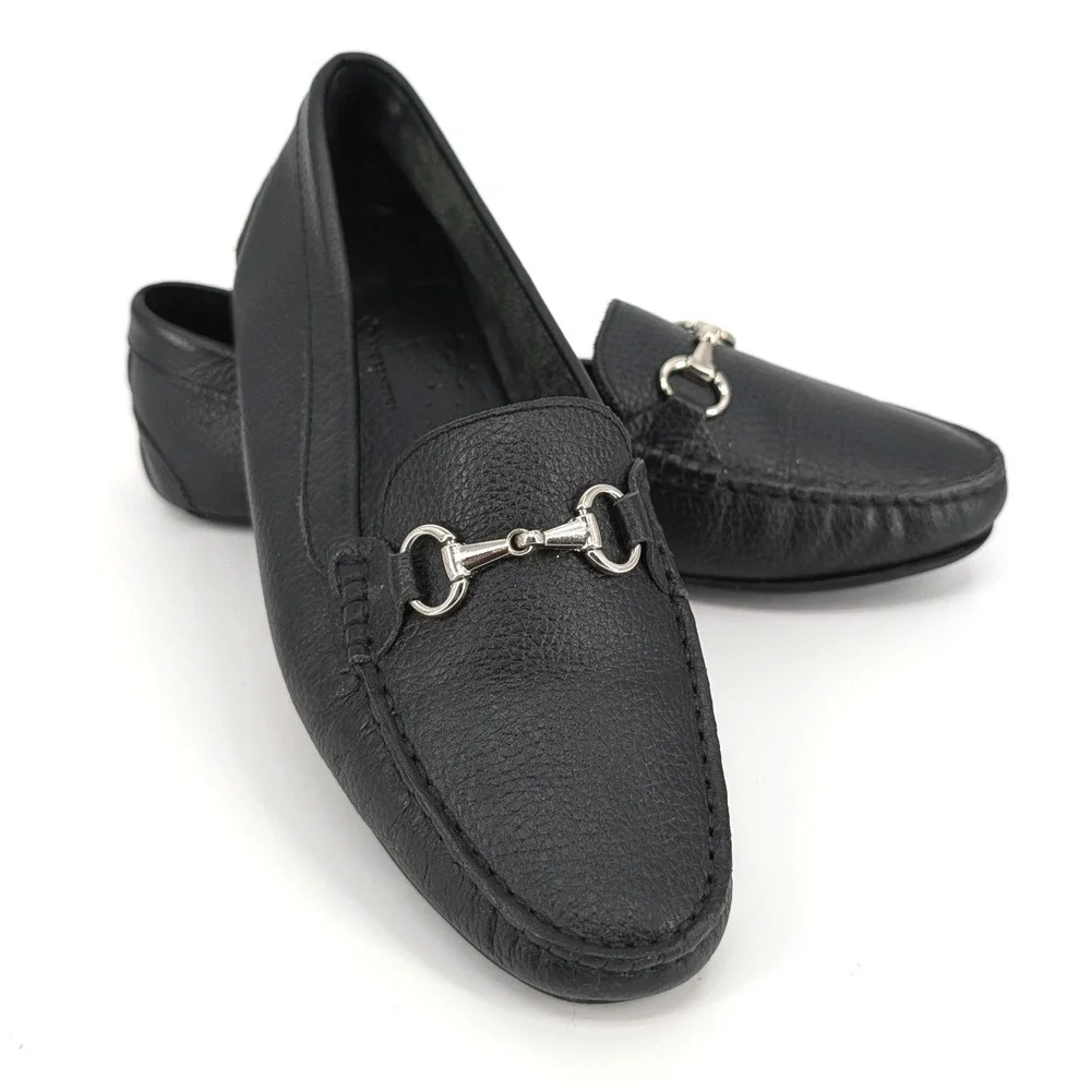Mercanti Fiorentini Black Pebbled Leather Horsebit Driving Loafers Size‎ 10 B